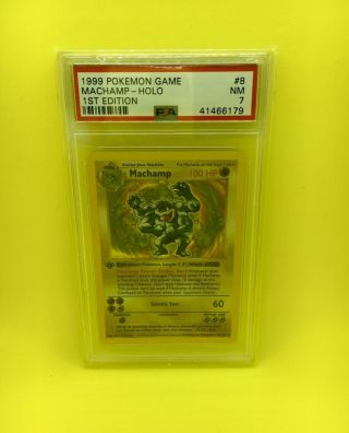 1999 Wotc Pokemon Base Set Shadowless Machamp Holo 1st Edition Psa 7 - Nm 8/102