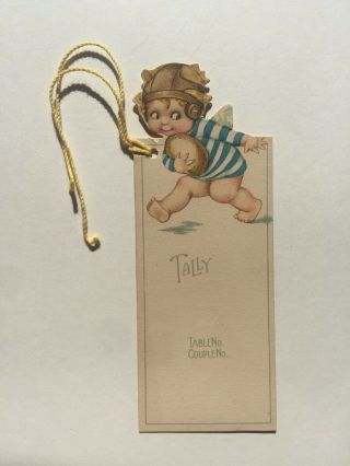 Vintage 1920s Angel Playing Football Bridge Game Tally Or Bookmark