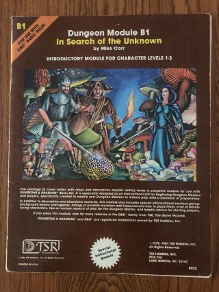 Rare B1 In Search Of The Unknown 1981 Dungeons & Dragons 1st Edition Module