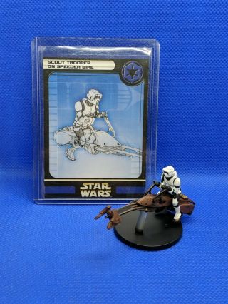 Star Wars Miniatures Scout Trooper On Speeder Bike Figure & Card Rebel Storm 34