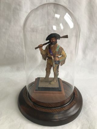 Hand Painted " Mountain Man 1830 " Metal Statue With Wood And Glass Dome Display