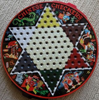 1960 Vintage Tin Litho Reversible Chinese Checkers Marbles Steven Pixie Game