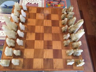 Vintage Mexico Chess Set Onyx Stone Aztec Warrior Mexican Complete Marble 2 - 5”