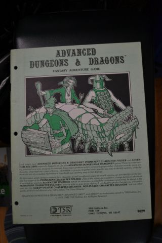 Advanced Dungeons & Dragons Tsr Hobbies Game Wizards 1980 9029 Score Sheet