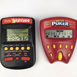 Vintage 1995 And 1999 Hand Held Electronic Games Yahtzee & Pocket Poker