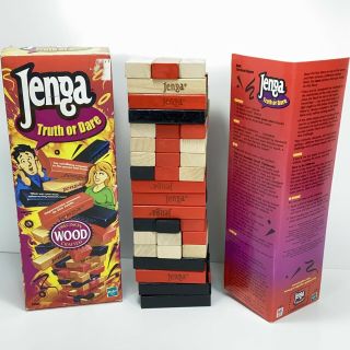 Jenga Truth Or Dare Wood Crafted Block Party Game Hasbro Mb 2000 41385 Complete