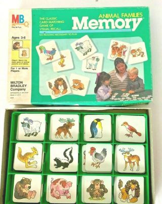 Vintage Milton Bradley 1986 Animal Families Memory Game Complete