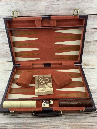 Vintage Lowe 1944 Backgammon Set Corduroy Faux Leather Case 12x18 Complete