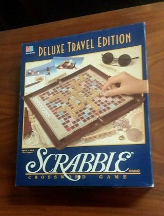 Scrabble Deluxe Travel Edition Game Milton Bradley Complete