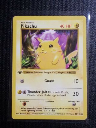 Pokemon Card 1st Edition Pikachu (58/102) Shadowless Base Set Yellow Cheeks