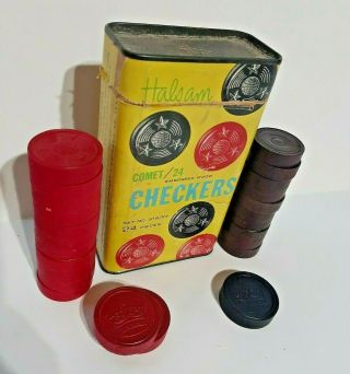 Vintage Halsam Comet/24 Checkers Wooden Checkers In Set No.  518/24 Usa