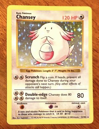1999 Pokémon Base Set Chansey Shadowless Holo 3/102
