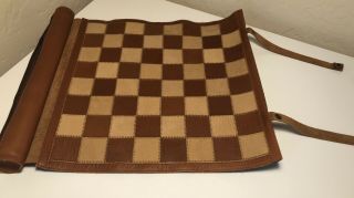 Top Grain Leather Game Board Travel Chess And Checkers Set Roll Up Case.