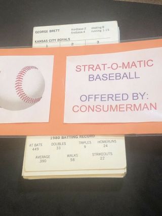 Strat - O - Matic Baseball 1980 Kansas City Royals