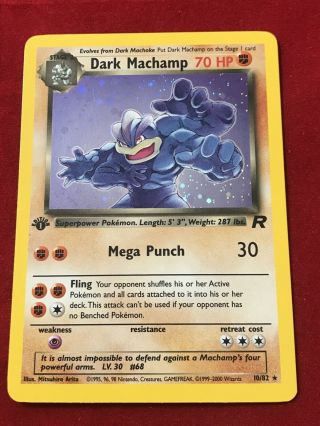 1999 Pokémon Dark Machamp 1st Edition Shadowless Rare Holo Foil Base Set Card Mt