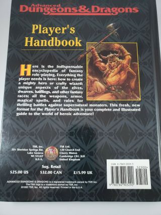 Advanced Dungeons & Dragons Player ' s Handbook 2159 TSR 1995 2nd Edition AD&D 3