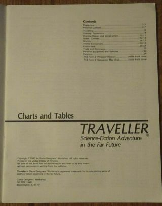 Traveller Charts & Tables Module Game Designers Workshop - 1983 Softcover 2