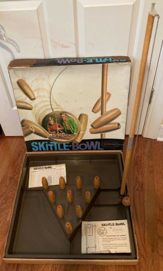 1967 Aurora Skittle - Bowl Game - Wood Pins And Pole - - Score Sheet - Classic Toy