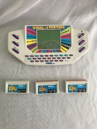 Vintage 1995 Wheel Of Fortune Tiger Electronics Handheld Game With 3 Cartridges