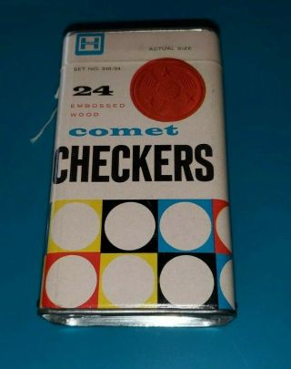 Vintage Halsam 24 Embossed Wood Comet Checkers Made In Usa