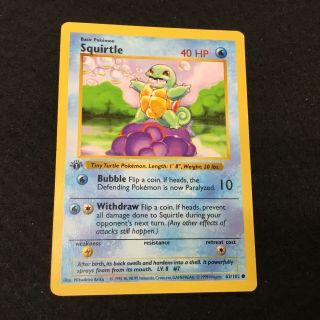 Squirtle 1st Edition Shadowless Non Holo 63/102 Pokemon Card Base Set Rare Lp