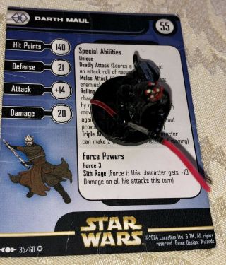 Star Wars Miniature - Very Rare - Darth Maul 35/60 - W/ Card