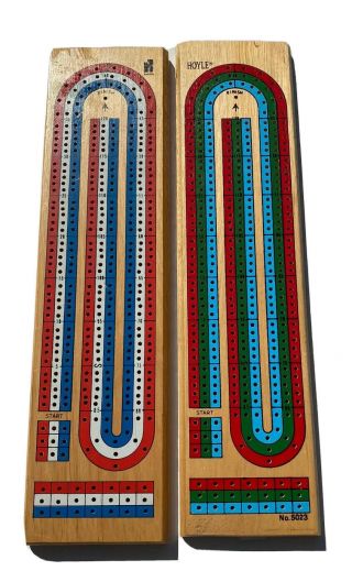 2 Wood Cribbage Boards And Pegs By Hoyle And Hansen Vtg