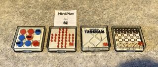 4 Vintage Jumbo Brand Travel Games - Chess Solitaire Tic Tac Toe & Tangram