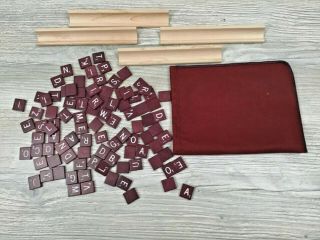 97 Wood Maroon Burgundy Scrabble Letter Tiles 1987 Deluxe Edition Game Crafts