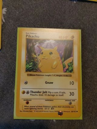 Pikachu - 58/102 - Shadowless Base Set - Pokemon Card - Exc Rare Non Red Cheeks