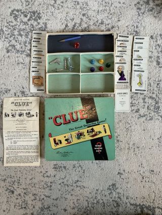 Vintage 1949 Clue Mystery Board Game By Parker Brothers Incomplete