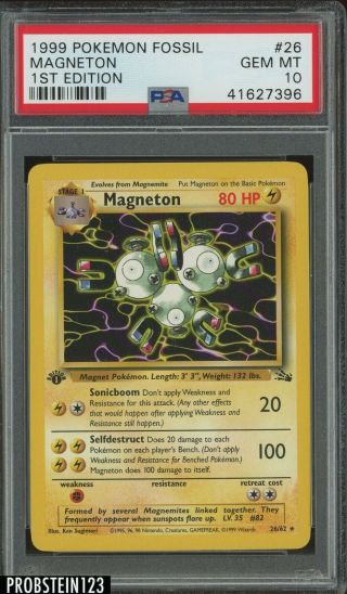 1999 Pokemon Fossil 1st Edition 26 Magneton Psa 10 Gem