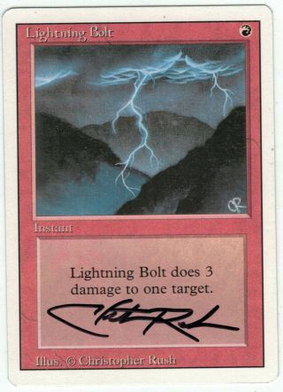 Mtg Magic The Gathering Revised Signed Lightning Bolt Christopher Rush Lp