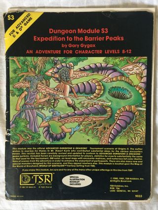 Vintage Ad&d Module: S3 - Expedition To The Barrier Peaks,  Tsr