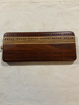 Inlay Wood Cribbage Board With 4 Wooden Pegs 2
