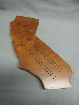 California State Shaped Redwood Cribbage Board With Turned Wooden Pegs Pins