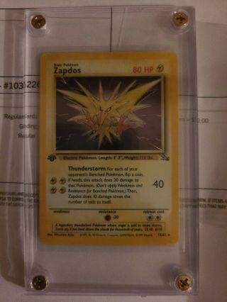 1999 Pokemon Tcg Zapdos Holo 1st Edition Fossil Trading Card 15/62 Nm/mint
