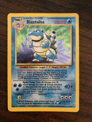 Pokemon Card - Blastoise 2/102 Base Set Unlimited Holo Rare
