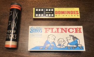 Vintage Games: Pick Up Sticks,  Flinch,  And Dominoes