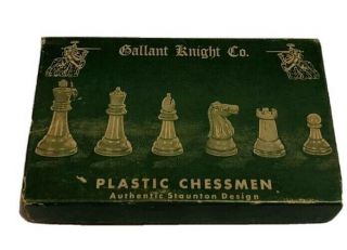 C.  1946 Gallant Knight Chess Set - Rules & Board Plastic Chessmen Staunton Design