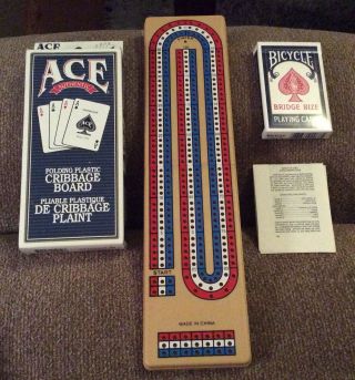 Ace Authentic Folding Plastic Traveling Cribbage Board 3 Track With Pegs