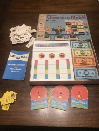 Milton Bradley 1972 Three On A Match Board Game 2