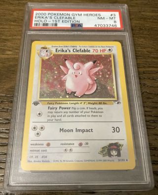 2000 Pokemon Gym Heroes 1st Edition Erika’s Clefable Holo 3/132 Psa 8 Nm -