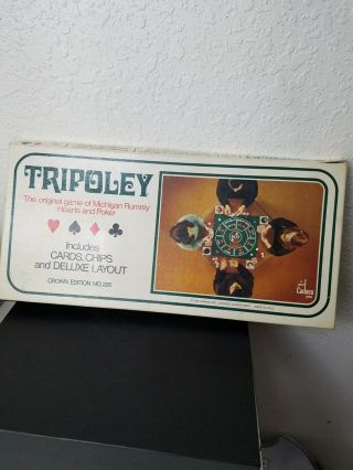 Vintage Cadaco 1969 Tripoley Game Has Vinyl Mat And Chips Missing Cards
