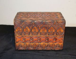 Wood Box For Playing Cards Vintage Hinged Intricately Carved