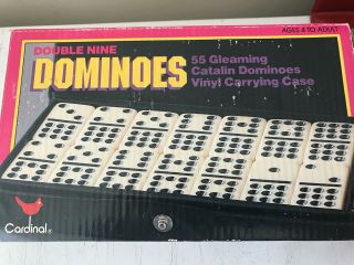 Vintage Double Nine Dominoes by Cardinal 55 Piece Set In The Box w/ Red Case 511 2