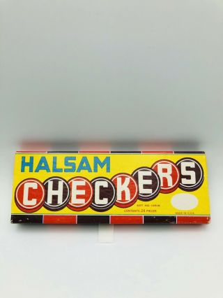 Vintage Halsam Set 24 Embossed Wood Checkers 145w Complete Set