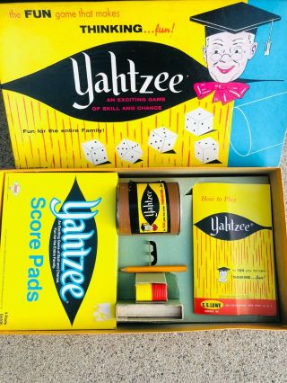 Vtg Nos Complete Yahtzee Dice Game (1956) : An Exciting Game Of Skill And Chance