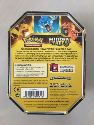 Pokémon Hidden Fates Charizard GX Tin.  Collectible Trading Card Game 3