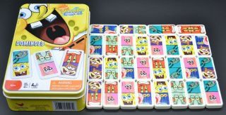 Sponge Bob Squarepants 28 Dominoes Set In Tin Children Ages 4 & Up Hard Plastic